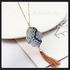 Clearance! Gold Long tassel bohemian Fringe snake reptile skin Moroccan necklace
